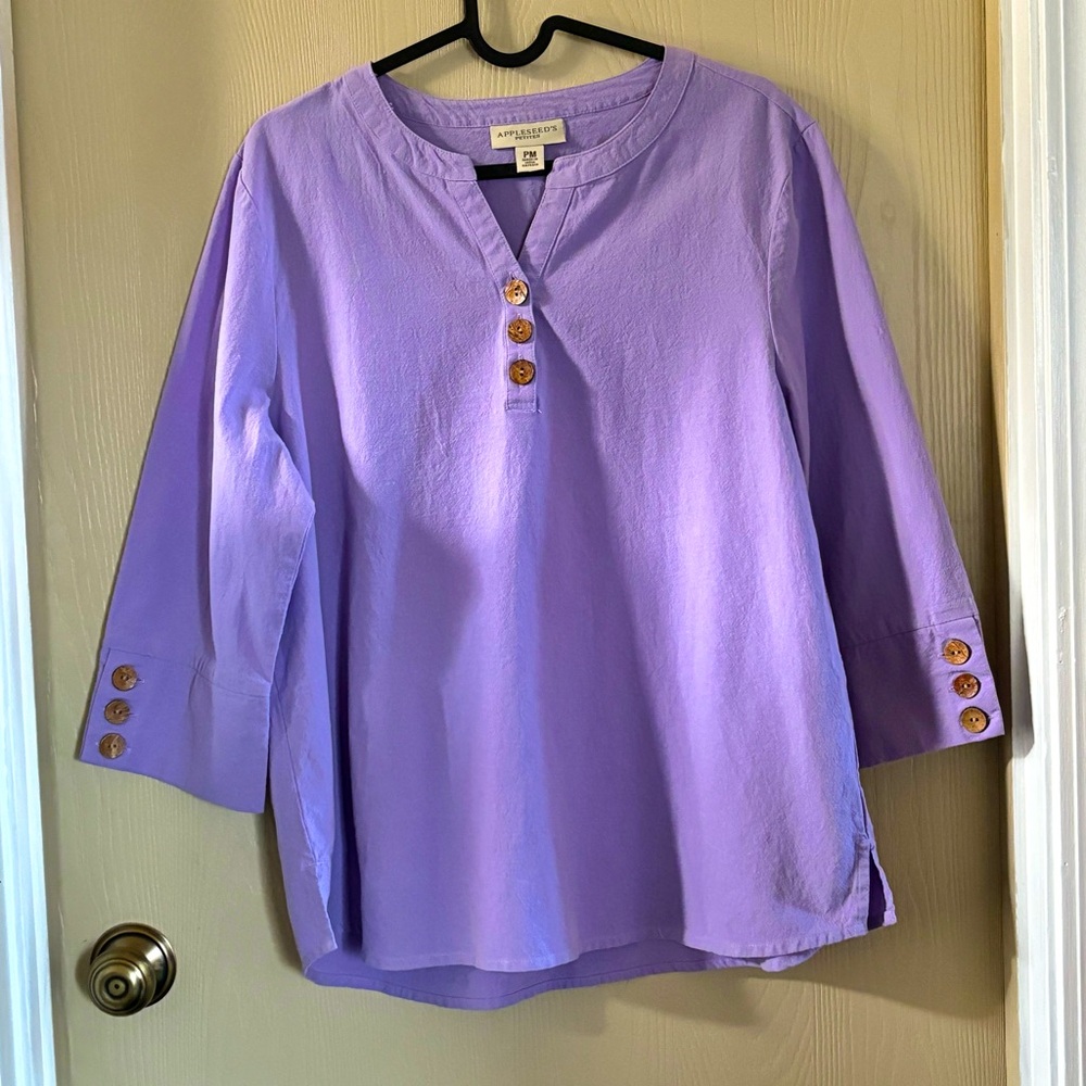 Appleseed’s top, Lilac 3/4 sleeve, Size Petite M